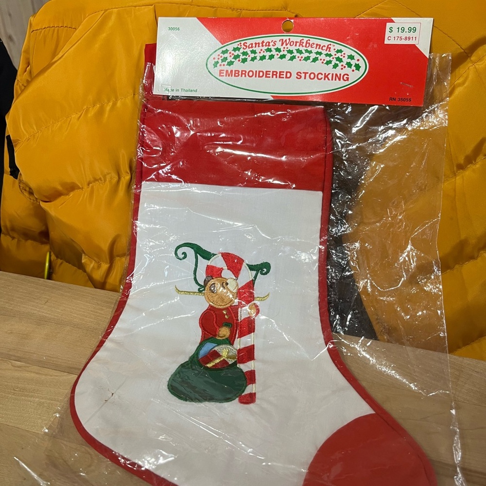 Red and White Embroidered Stocking
